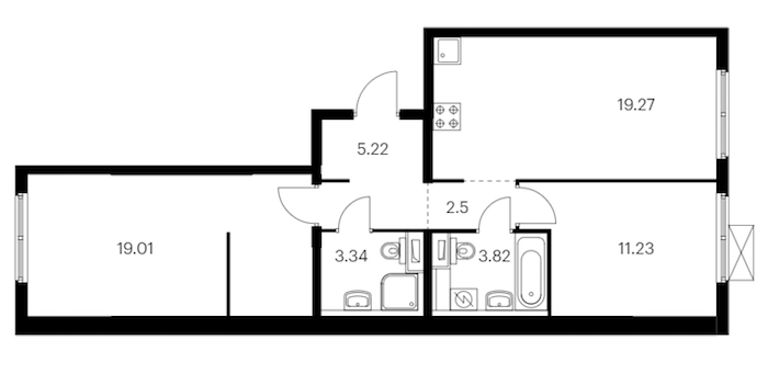 2-комнатная квартира 64.39 м², 11/12 эт., ЖК «Таллинский парк»